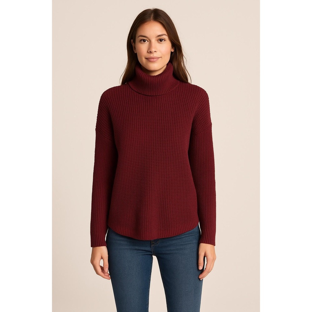 Michael Kors Women Turtleneck Sweater Small Burgundy Maroon Waffle Knit Pullover